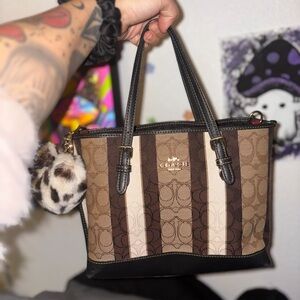 Coach Signature Stripe Brown and Black Tote